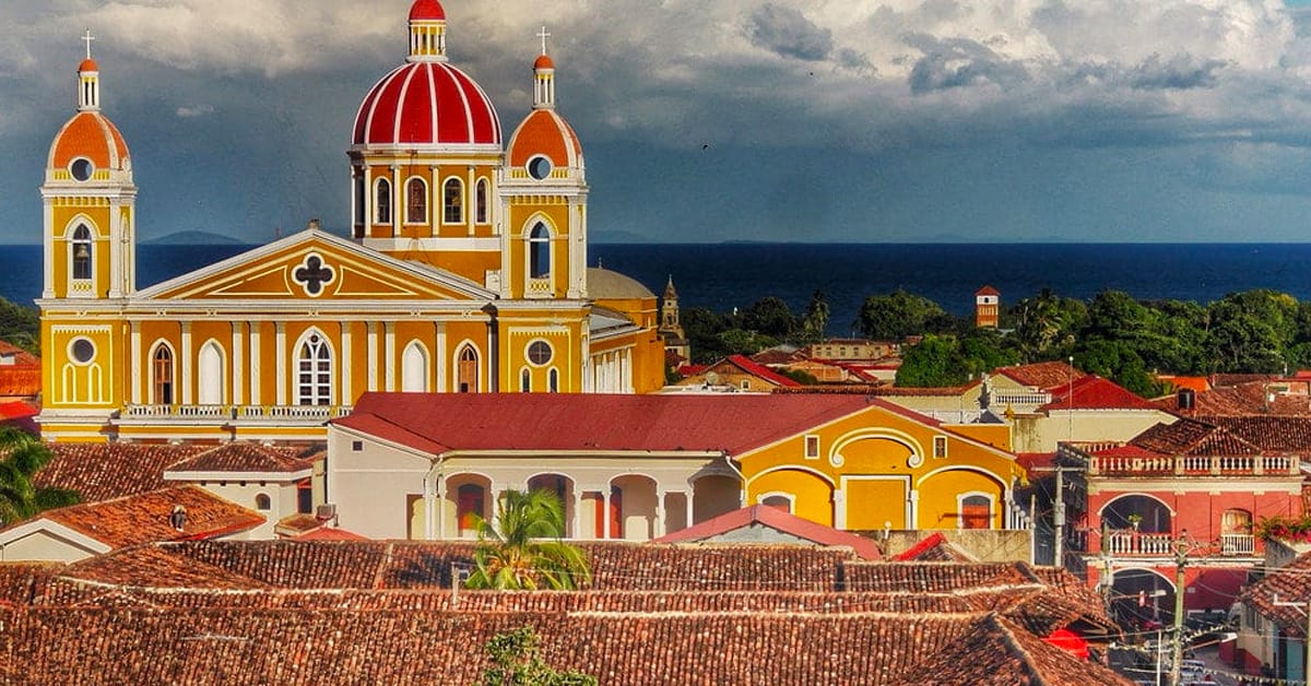Cathedral and red-tiled rooftops of colonial Granada, Nicaragua